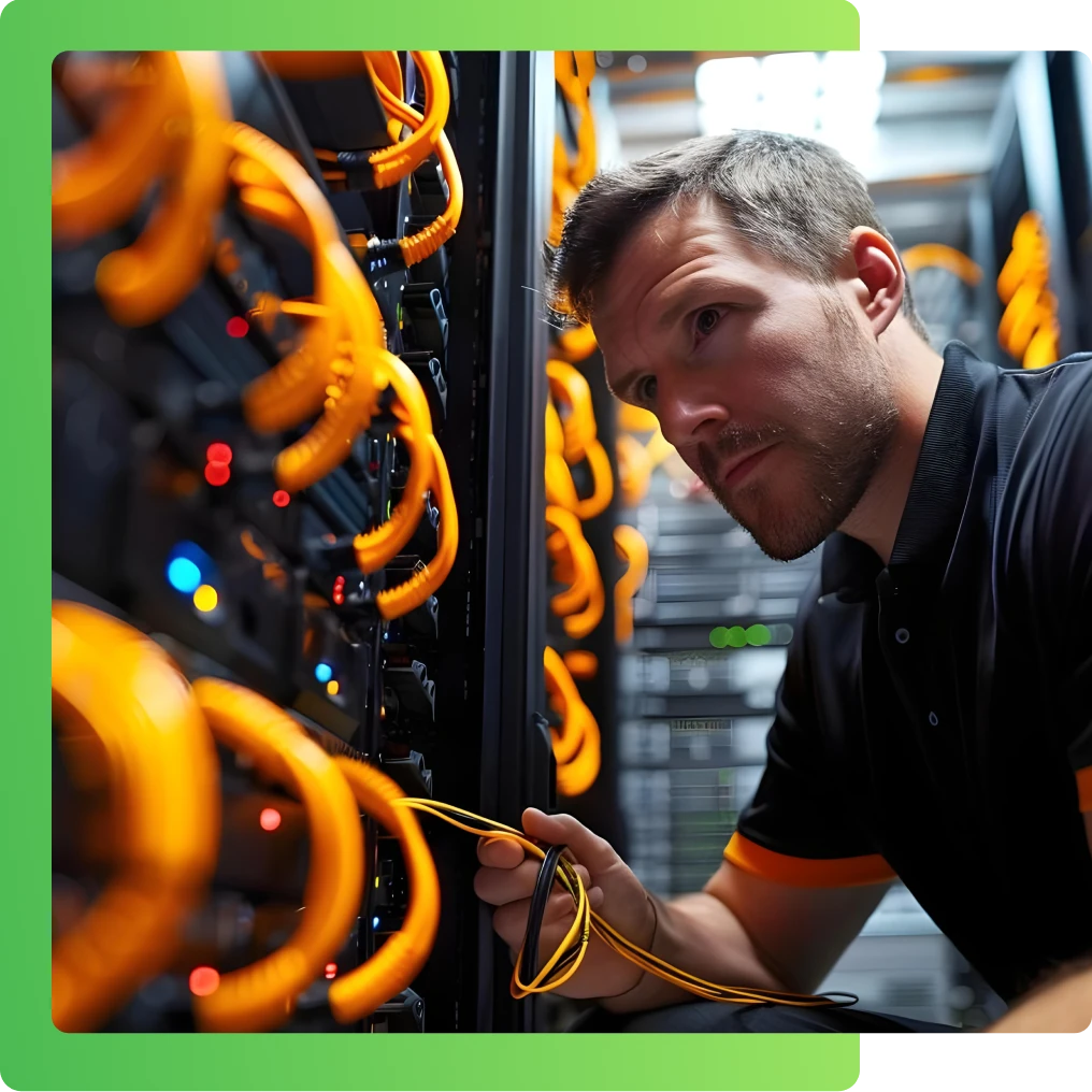 technician looking at a server rack